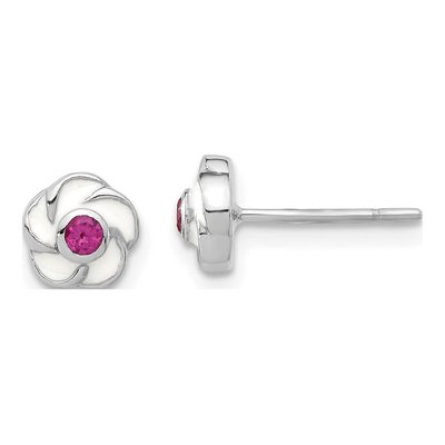 Sterling Silver CZ Girls' Flower Stud Earrings