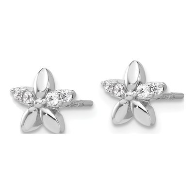 Sterling Silver CZ Flower Stud Earrings – view 3