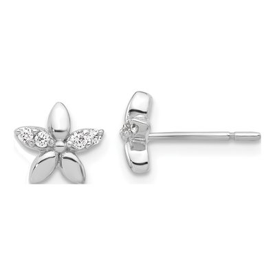 Sterling Silver CZ Flower Stud Earrings