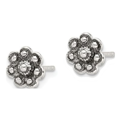 Sterling Silver Oxidized Flower Post Earrings – view 3