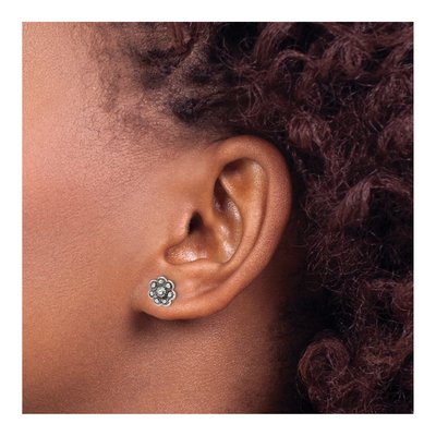 Sterling Silver Oxidized Flower Post Earrings – view 4