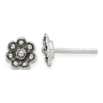 Sterling Silver Oxidized Flower Stud Earrings