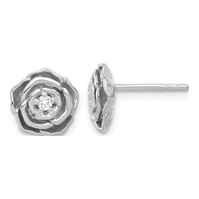 Sterling Silver CZ Flower Stud Earrings
