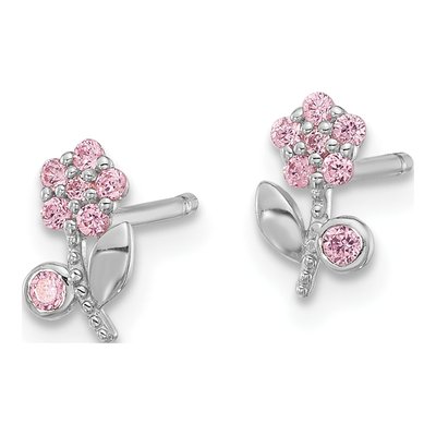 Sterling Silver CZ Flower Stud Earrings – view 3