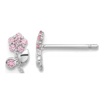 Sterling Silver CZ Flower Stud Earrings