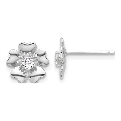 Sterling Silver CZ Flower Stud Earrings