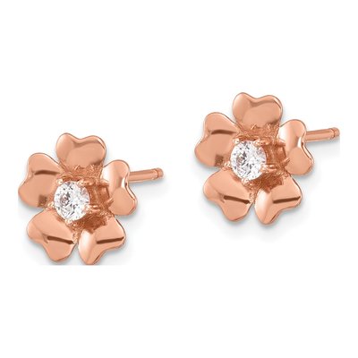 Rose Gold-Plated Sterling Silver CZ Flower Stud Earrings – view 3