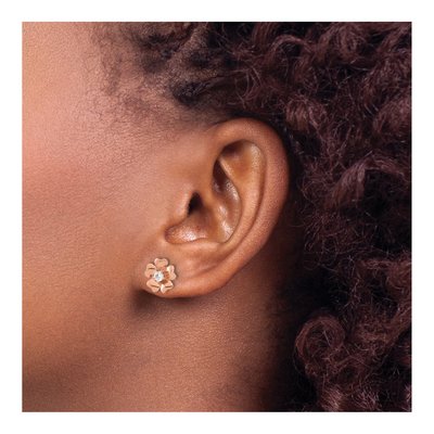 Rose Gold-Plated Sterling Silver CZ Flower Stud Earrings – view 4
