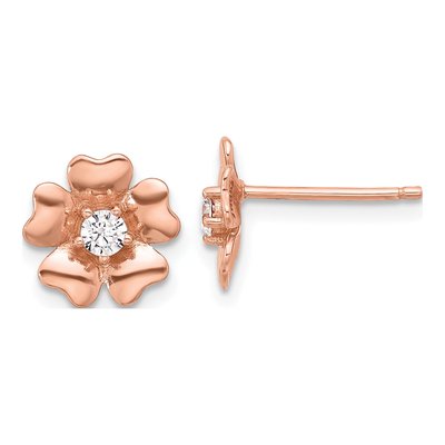 Rose Gold-Plated Sterling Silver CZ Flower Stud Earrings