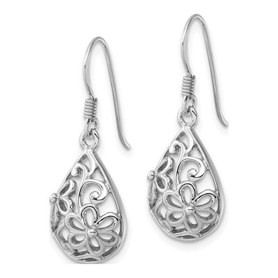 Sterling Silver Filigree Flower Drop Earrings – view 3
