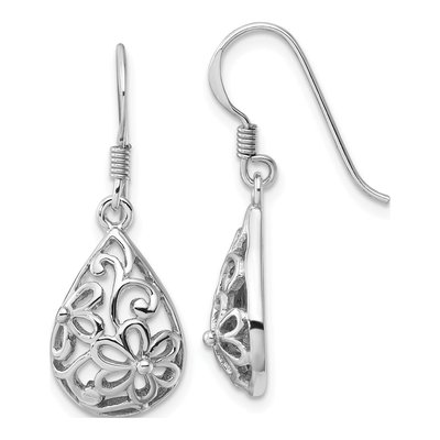 Sterling Silver Filigree Flower Dangle Earrings