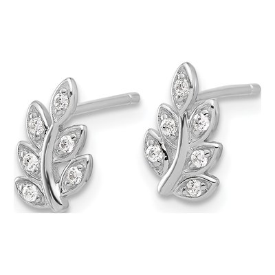 Sterling Silver CZ Leaf Stud Earrings – view 3