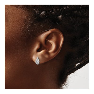 Sterling Silver CZ Leaf Stud Earrings – view 4