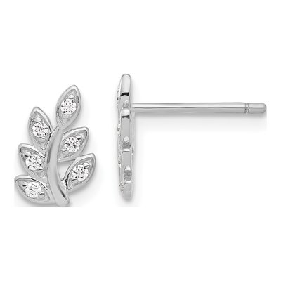 Sterling Silver CZ Leaf Stud Earrings