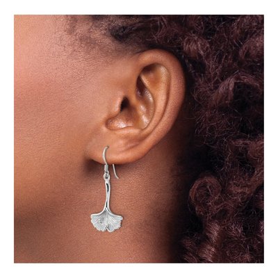 Sterling Silver Ginkgo Leaf Dangle Earrings – view 4
