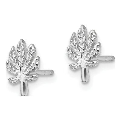 Sterling Silver Textured Leaf Stud Earrings – view 3