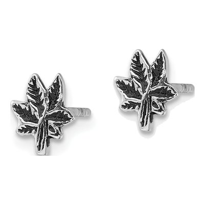 Sterling Silver Antiqued Leaf Button Stud Earrings – view 3