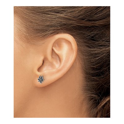 Sterling Silver Antiqued Leaf Button Stud Earrings – view 4