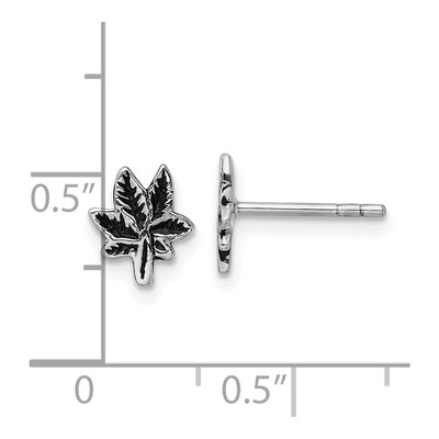 Sterling Silver Antiqued Leaf Button Stud Earrings – view 5