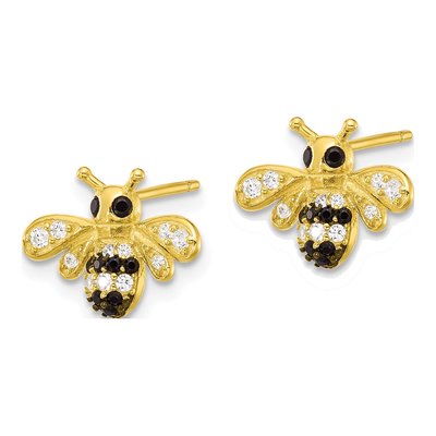 Gold-Plated Sterling Silver CZ Bee Stud Earrings – view 3