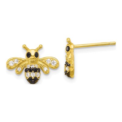 Gold-Plated Sterling Silver CZ Bee Stud Earrings