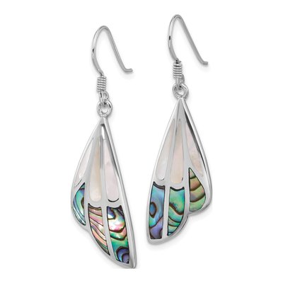 Sterling Silver Mother of Pearl Abalone MOP Butterfly Wing Dangle Earrings – view 2