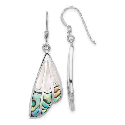 Sterling Silver Mother of Pearl Abalone MOP Butterfly Wing Dangle Earrings