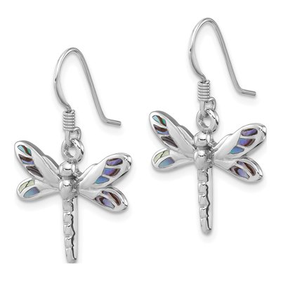 Sterling Silver Abalone Dragonfly Dangle Earrings – view 2