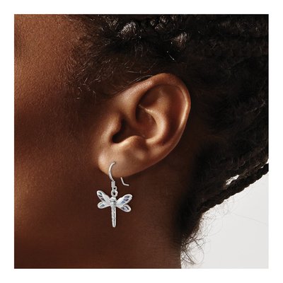 Sterling Silver Abalone Dragonfly Dangle Earrings – view 3