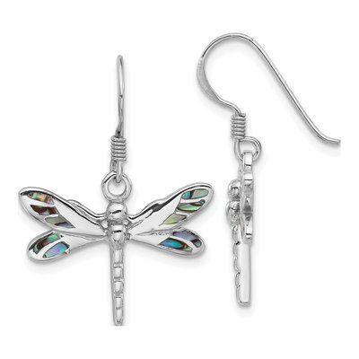 Sterling Silver Abalone Dragonfly Dangle Earrings