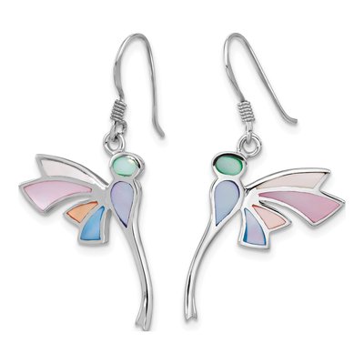Sterling Silver Mother of Pearl Dragonfly Dangle Earrings – view 2