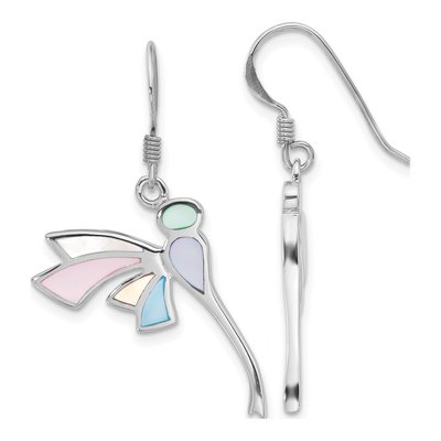Sterling Silver Mother of Pearl Dragonfly Dangle Earrings