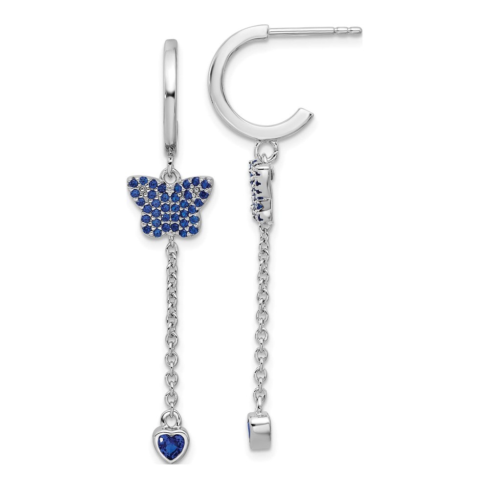 Sterling Silver CZ Butterfly Heart Dangle Earrings