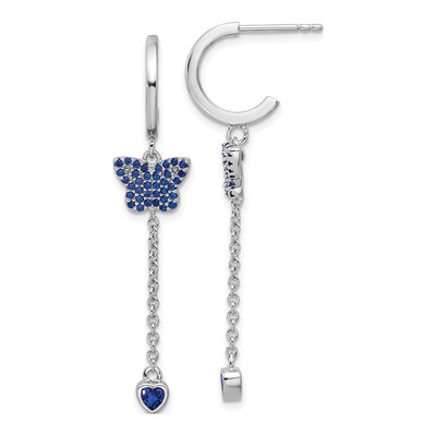 Sterling Silver CZ Butterfly Heart Dangle Earrings