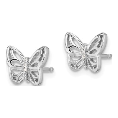 Sterling Silver CZ Butterfly Stud Earrings – view 3