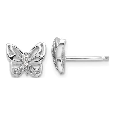 Sterling Silver CZ Butterfly Stud Earrings