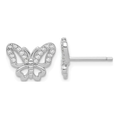 Sterling Silver CZ Butterfly Stud Earrings