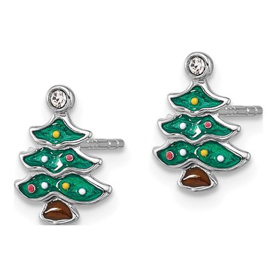 Sterling Silver Crystal Christmas Tree Stud Earrings – view 3