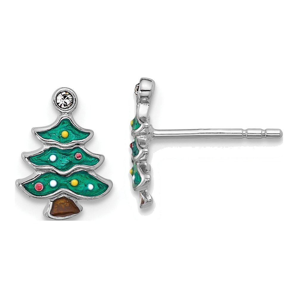 Sterling Silver Crystal Christmas Tree Stud Earrings