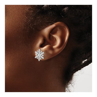 Sterling Silver Enamel Snowflake Stud Earrings – view 4