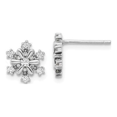 Sterling Silver CZ Snowflake Stud Earrings
