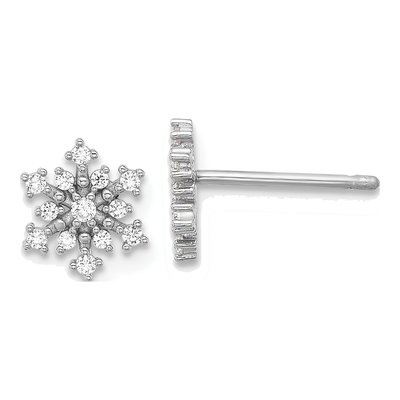 Sterling Silver CZ Snowflake Stud Earrings