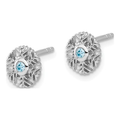 Sterling Silver CZ Aqua Snowflake Stud Earrings – view 3