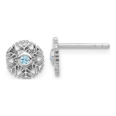 Sterling Silver CZ Aqua Snowflake Stud Earrings