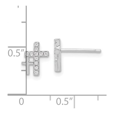 Sterling Silver 1mm Round CZ Double Cross Stud Earrings – view 5