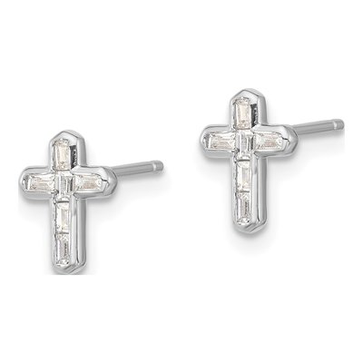 Sterling Silver Rectangle CZ Cross Stud Earrings – view 3