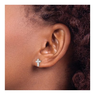 Sterling Silver Rectangle CZ Cross Stud Earrings – view 4