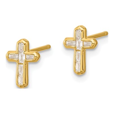 Gold-Plated Sterling Silver Rectangle CZ Cross Stud Earrings – view 3