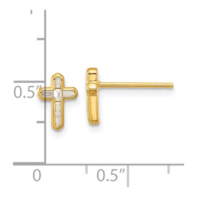 Gold-Plated Sterling Silver Rectangle CZ Cross Stud Earrings – view 5