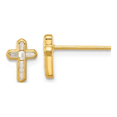 Gold-Plated Sterling Silver Rectangle CZ Cross Stud Earrings